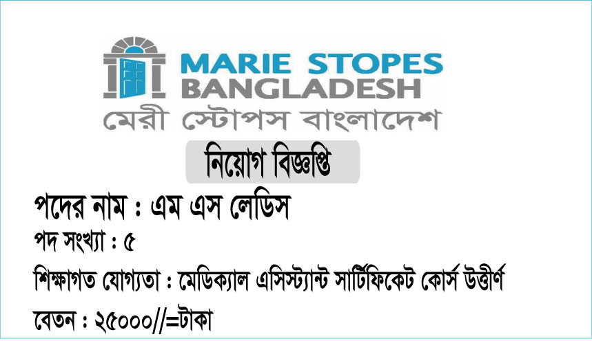 মেরী স্টোপস বাংলাদেশ বিগত ৩ দশকের বেশী সময় ধরে বাংলাদেশে স্বাস্থ্যসেবা প্রদানের মাধ্যমে মাতৃমৃত্যু এবং শিশুমৃত্যুর হার কমিয়ে আনার ক্ষেত্রে বিশেষ অবদান রাখছে। মেরী স্টোপস বাংলাদেশ যুক্তরাজ্যের লন্ডনভিত্তিক আন্তর্জাতিক স্বাস্থ্যসেবা প্রতিষ্ঠান এমএসআই রিপ্রোডাকটিভ চয়েস এর সাথে এফিলিয়েটেড যা ৬টি মহাদেশের ৩৭টি দেশে সেবা প্রদান করে আসছে। মেরী স্টোপস বাংলাদেশে নিম্নে উল্লেখিত পদে দক্ষ ও অভিজ্ঞ কর্মী আবশ্যক: